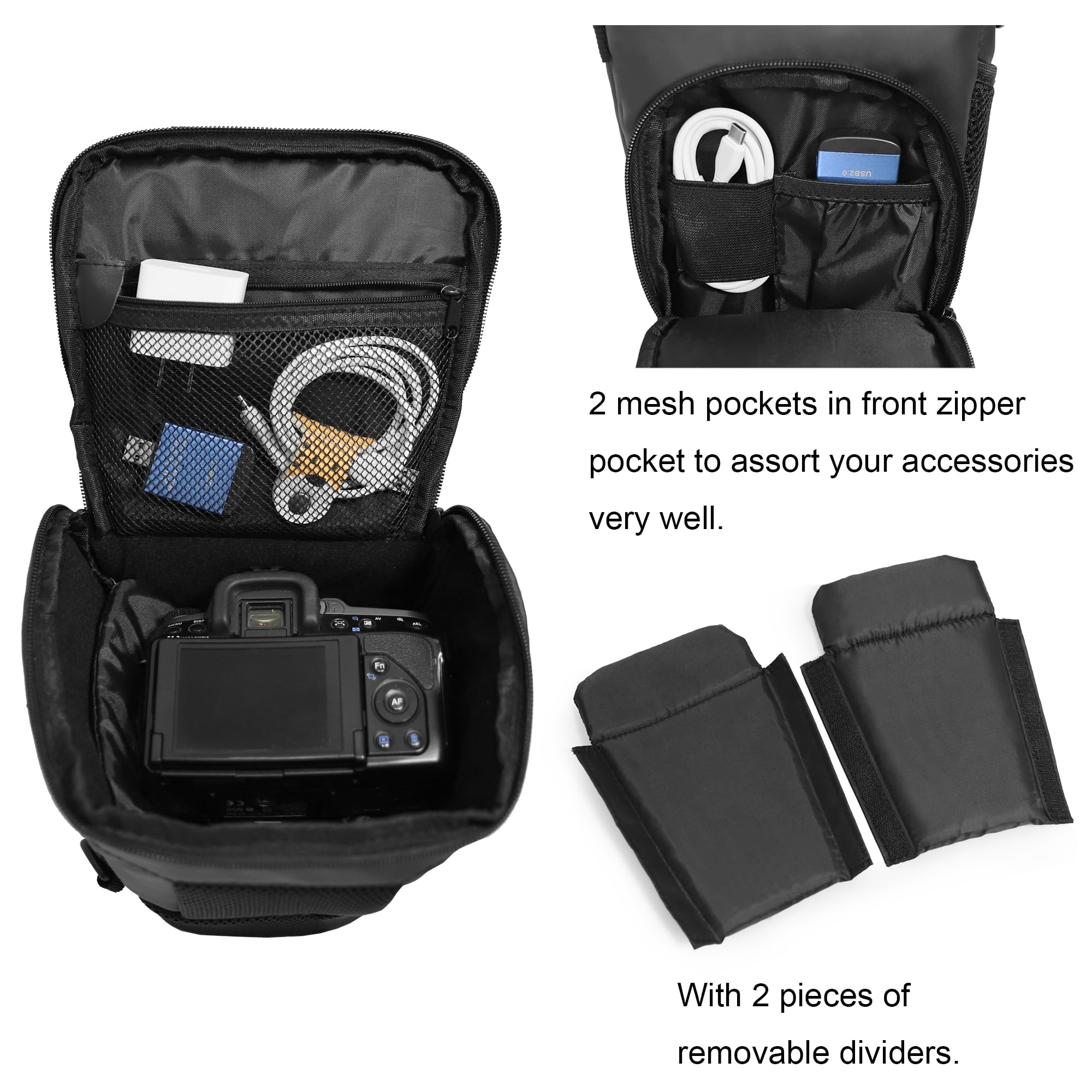 Baxxtar PRO NOVO II Borsa fotografica per reflex DSLR con obiettivo – 26 cm di altezza interna, anche per Nikon P1000/P1100 – con tracolla, cintura ventrale e parapioggia – nera