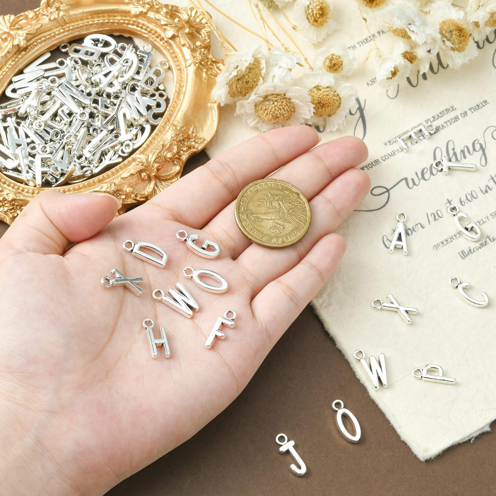 UR URLIFEHALL 130 Pcs Tibetan Silver Alphabet Letter Charms Capital Letter A-Z Charms for DIY Jewellery Making Crafts Gifts Decoration - Image 3
