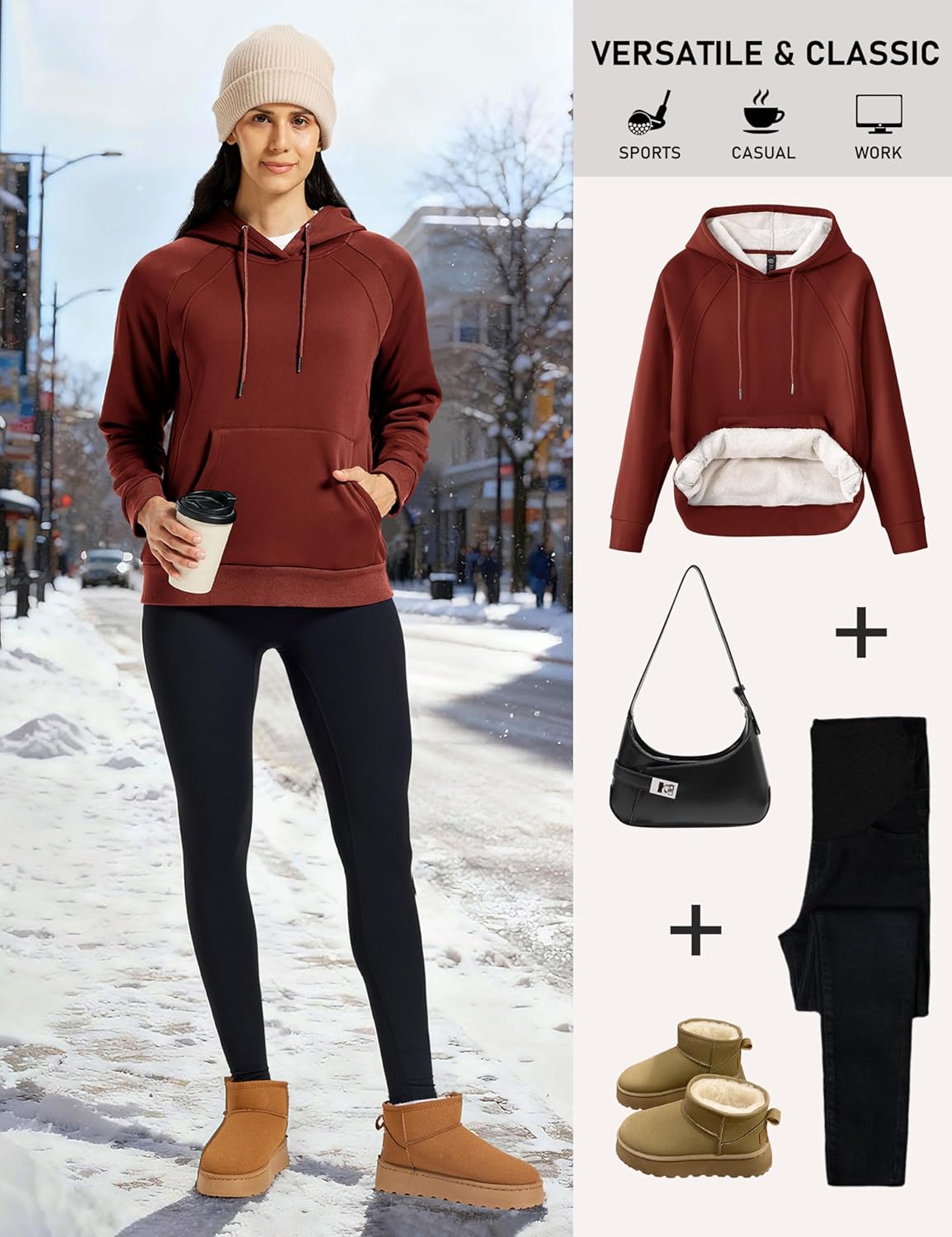 MoFiz Women's Casual Winter Warm Fleece Sherpa Lined Hoodie Sweatshirt Thick Long Sleeve Pullover with Pockets - Image 6