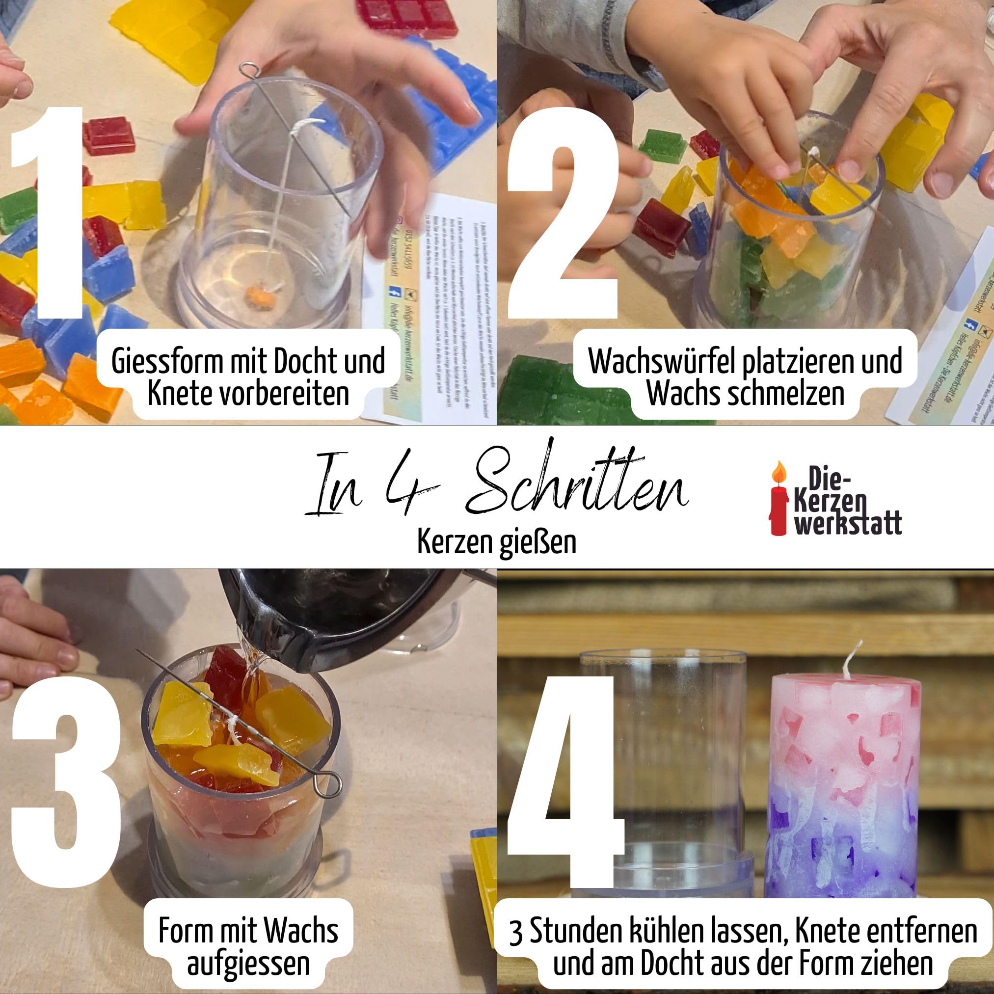 DIY-Set: Kerzen gießen | Für bis zu 14 Kerzen | Bastelset Kerzen selber machen | Basteln mit Kindern | Geschenkidee | Bastelabend