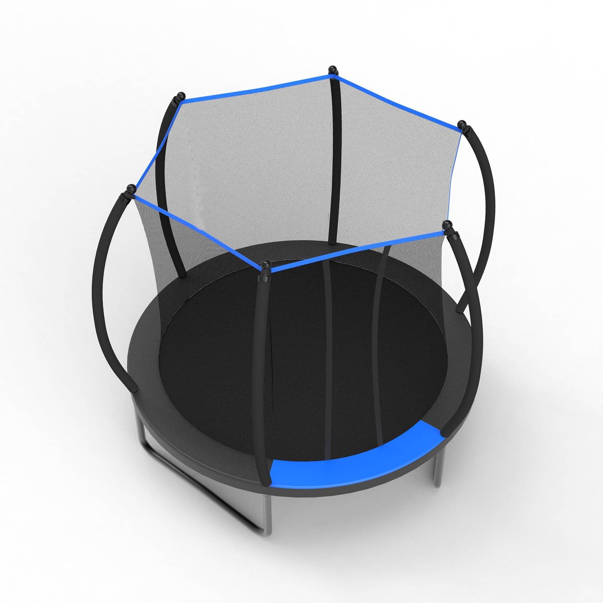 Trampolino da giardino con rete di sicurezza per bambini, per esterni, 228 cm, testato EN71 ASTM, stabile, resistente alle intemperie, nero e blu, con scala