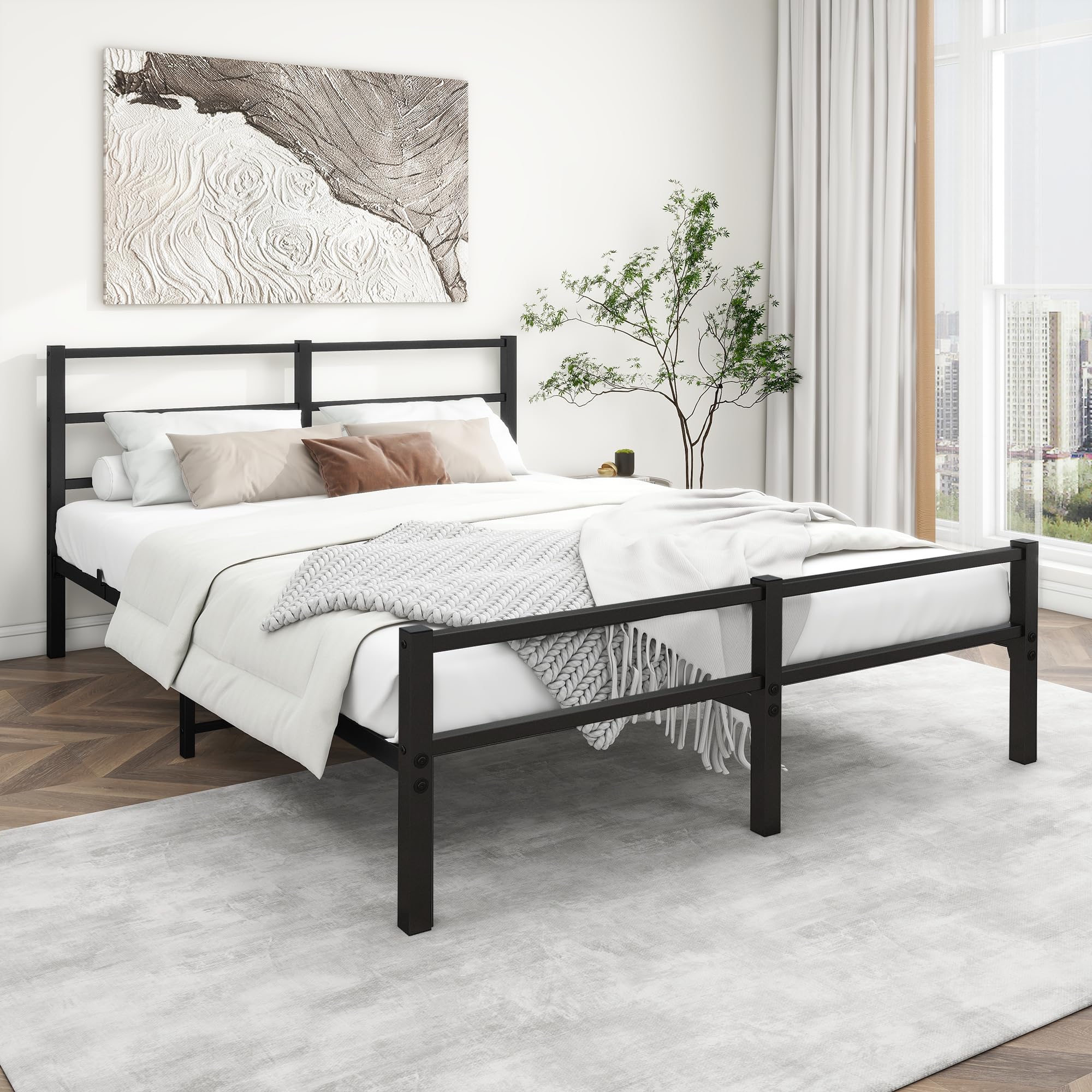 Metallbett 140x200 cm Bettrahmen mit Kopfteil und Fußteil, Bett für Erwachsene, Gästebett Doppelbett Schwarz