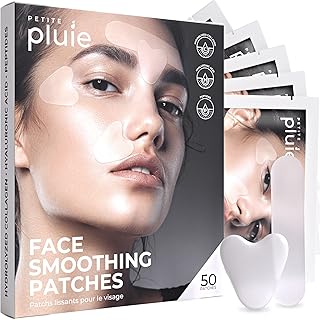 Petite Pluie Face Smoothing Patches (50 Patches Per Box) - Overnight Moisturizing Korean Face Patches with Hydrolyzed Collagen, Hyaluronic Acid and Peptides for Forehead, Eyes, Smile Lines - Face Lift Tape, All Skin Types, Made In Korea