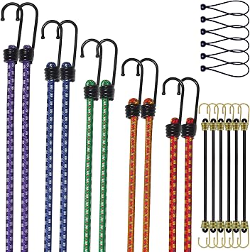 Bungee Cords with Hooks 22PCS Set, 8mm Heavy Duty Bungee Cord, 212 218 224 236 248, Mini Bungee Cords 6PCS & Ball Bungee 6PCS, Outdoor, Cargo, Tarp, Tent Use