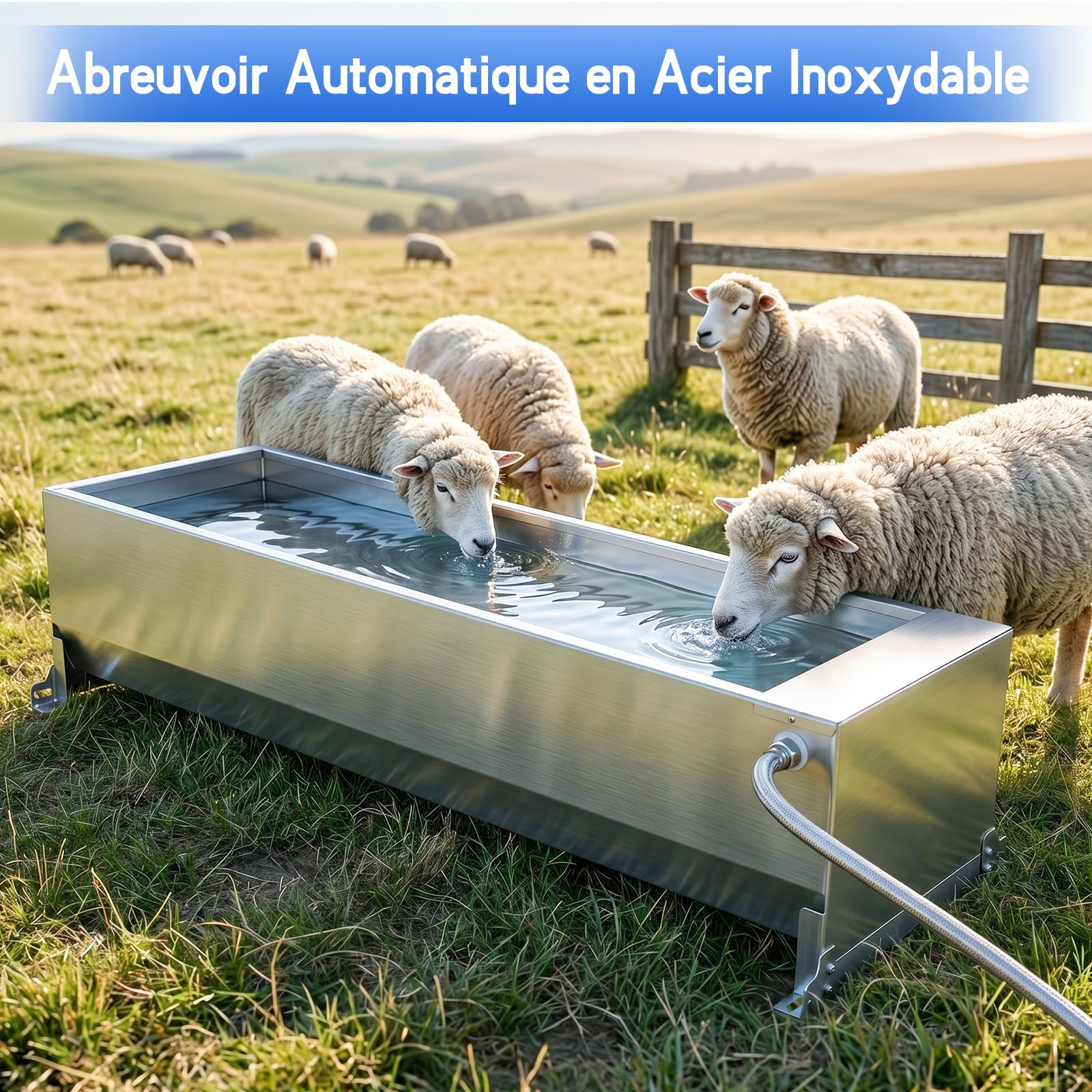 Abreuvoir Automatique 50L en Acier Inoxydable, Abreuvoir Extérieur Grande Capacité avec Vanne à Flotteur, Distributeur d'eau pour Chevaux, Vaches, Porcs, Chèvres et Grands Chiens Élevage