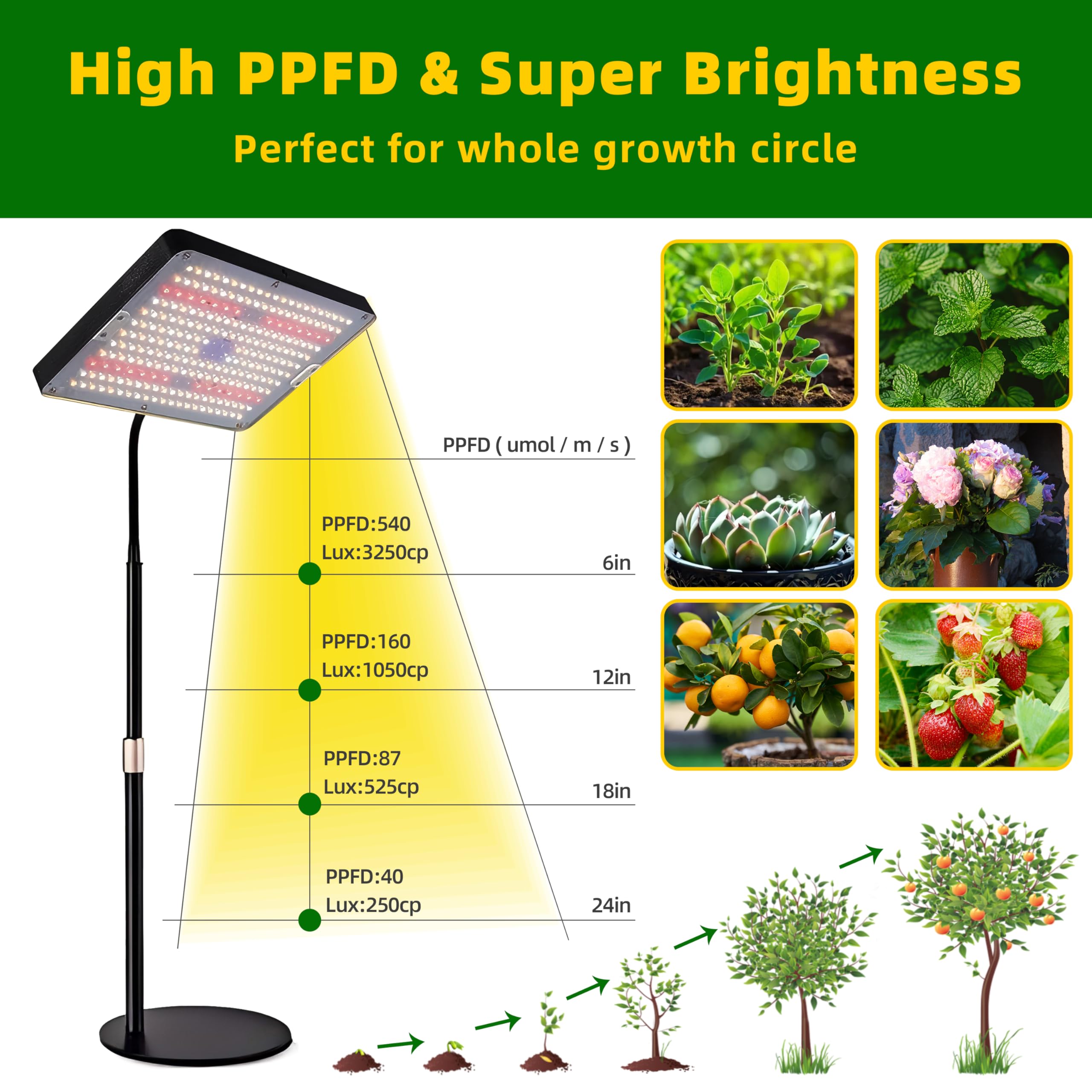Lampada Per Piante, Lampada orticola a LED Regolabile in Altezza, Luce di Crescita a Spettro Completo con Timer Auto on/off 4/8/12H per Frutta Piccole Piante