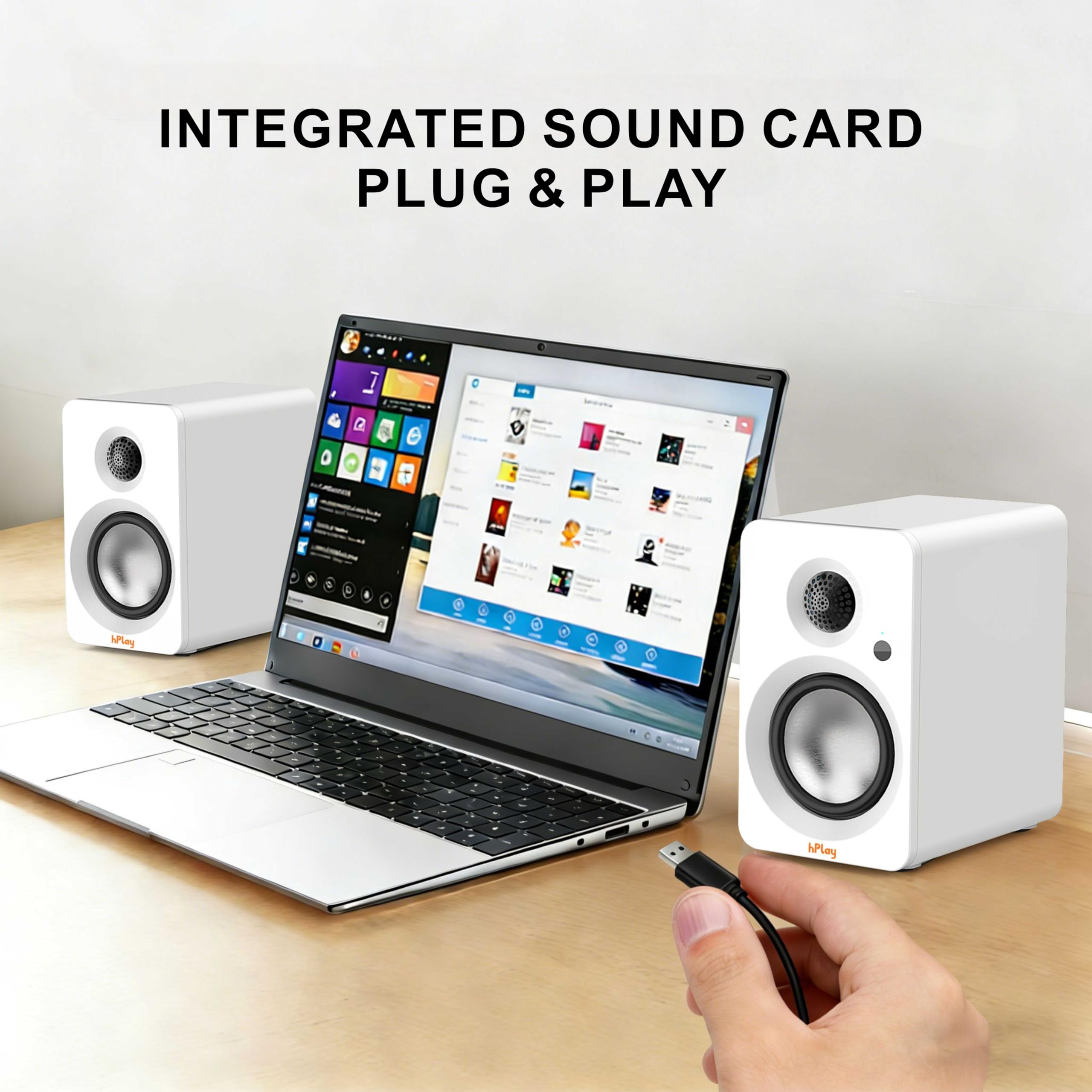 hPlay BS32W altoparlante attivo, altoparlante PC da 60W RMS con Bluetooth 5.3, USB-C Plug & Play con scheda audio, uscita subwoofer, telecomando e design compatto per giocatori e amanti della musica