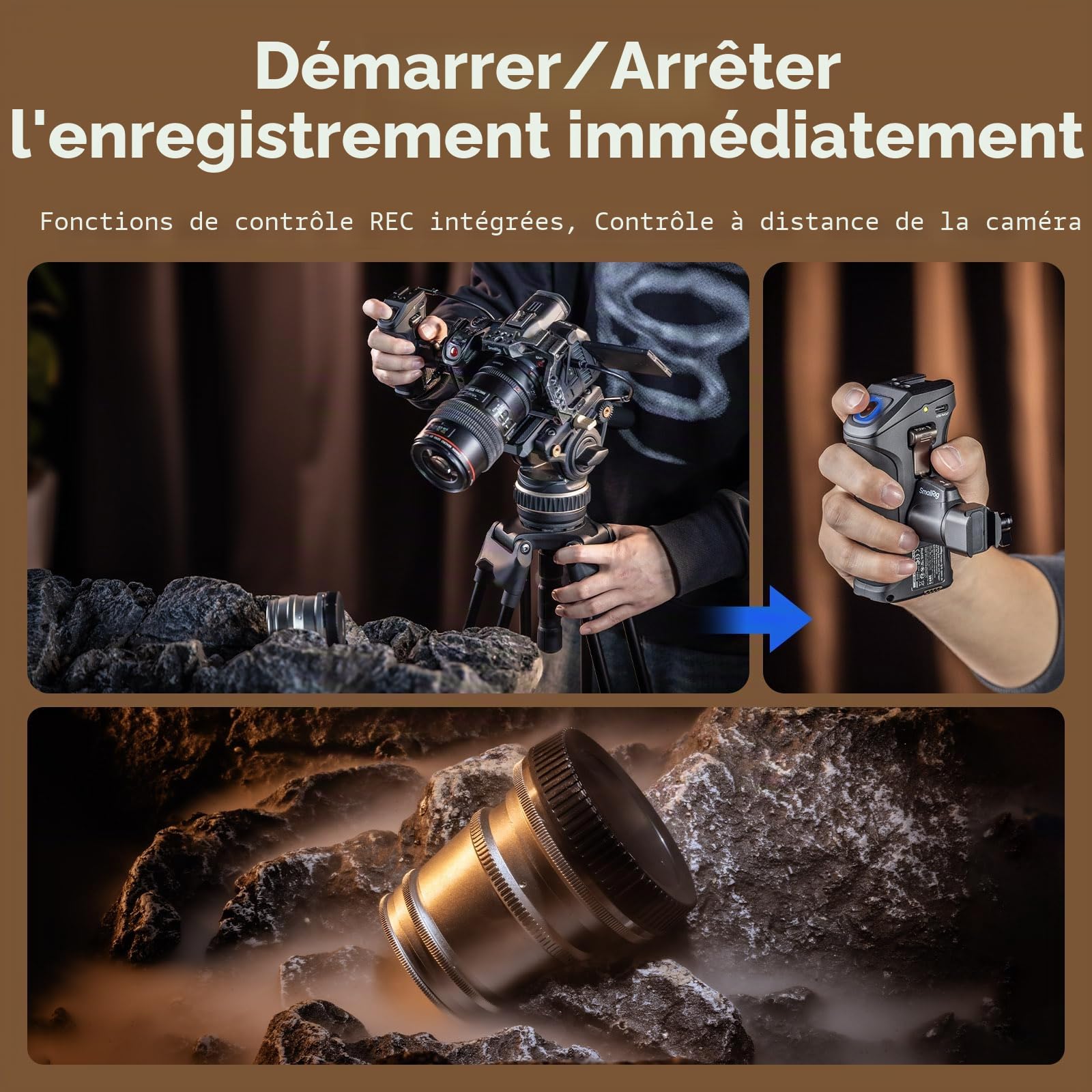 SMALLRIG Poignée Latérale Rotative avec Déclencheur REC pour Canon R3/R5/R6caméras Blackmagic Design Sélectionnées, Compatible avec Batterie F550/570-5235