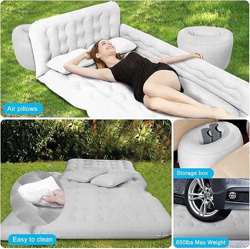 Miniatura 6 de ISWEES Colchón de aire para cama de automóvil, SUV, colchón de aire para automóvil con bomba eléctrica, 2 almohadas inflables y 2 reposapiés para