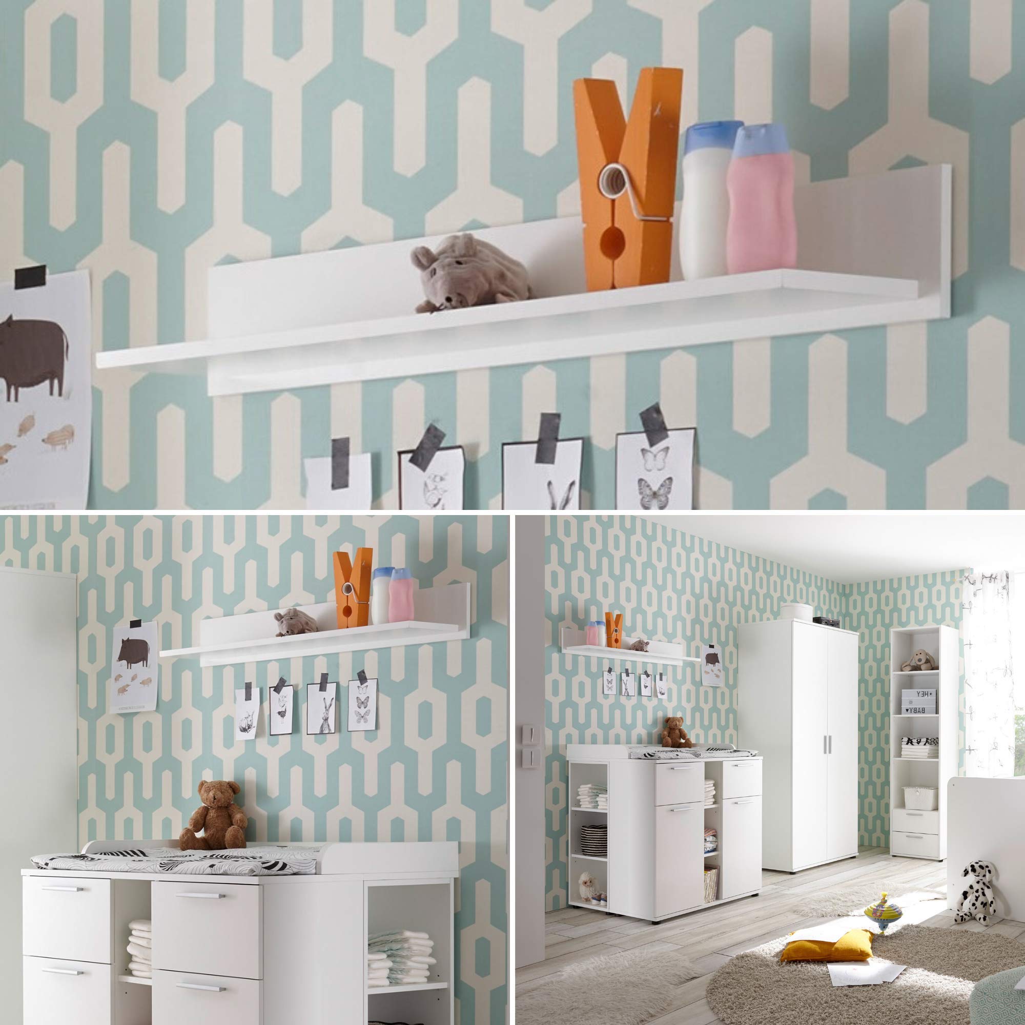 Stella Trading BIBO Blanc – étagère Murale Polyvalente pour Votre Chambre de bébé, Dérivés de Bois, 95 x 15 x 22 cm