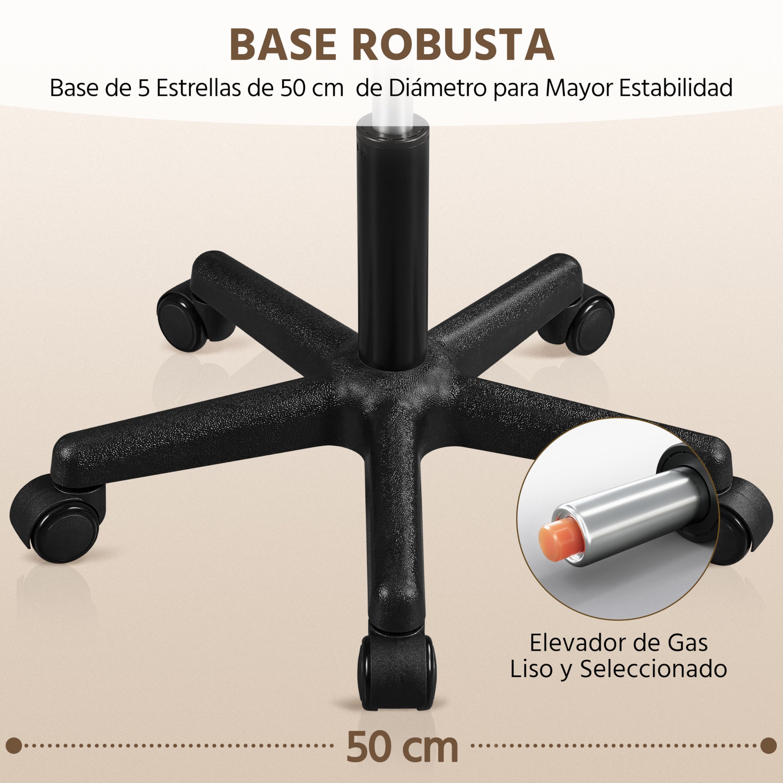 Yaheetech Taburete Giratorio sobre Ruedas, Taburete Rodante Regulable, 46-61.5 cm,Asiento Tapizado de Polipiel Sintético,para Hogar Oficina,Estudio,Tatuajes Salón,Masajes Centro,Belleza,Blanco