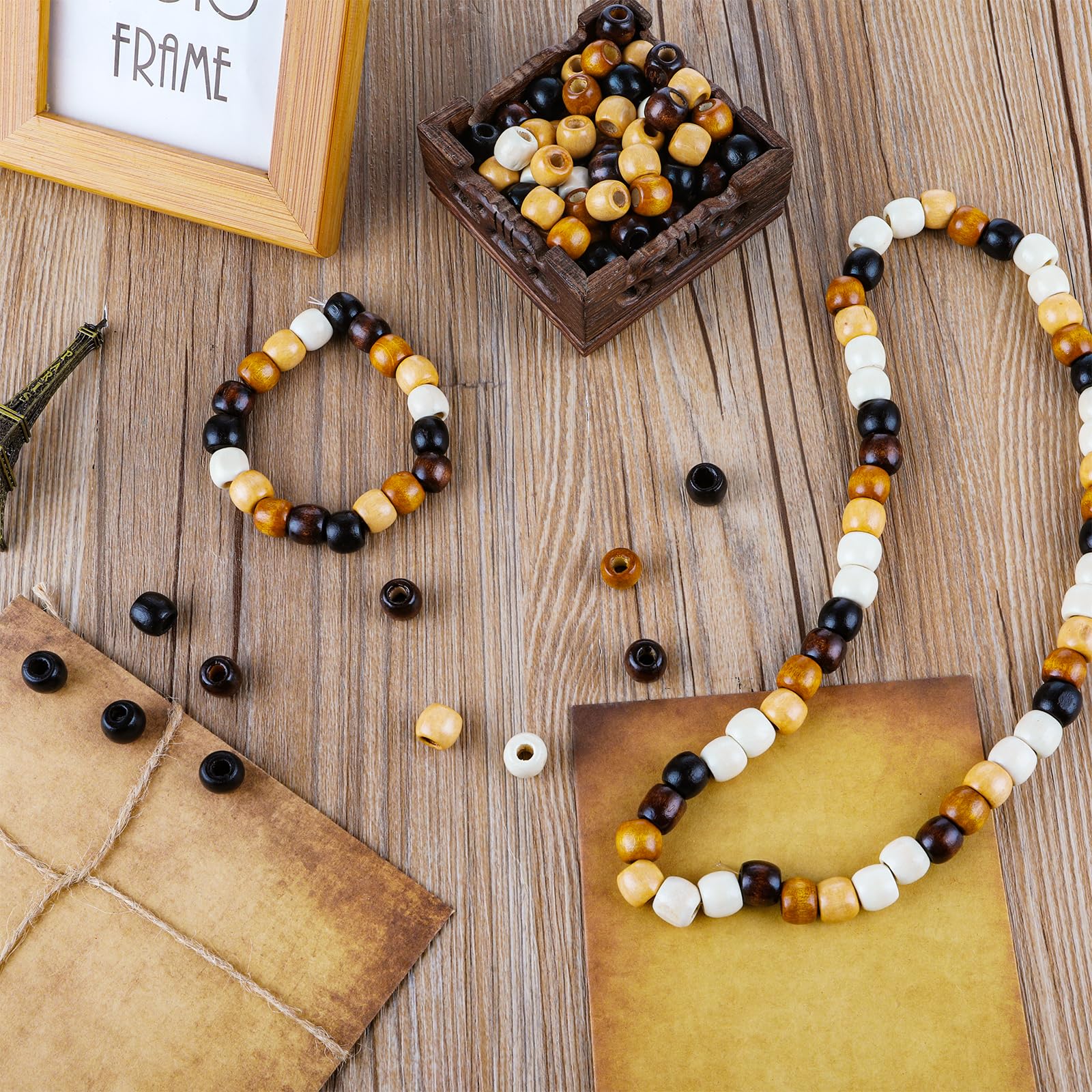 Lot De 400 Perles En Bois Peintes - Trou 5 Mm - Pour Bijoux, Dreadlocks, Créations DIY
