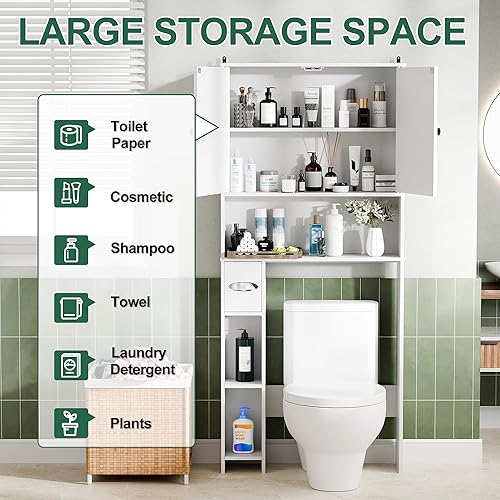 Miniatura 4 de Gabinete de almacenamiento sobre el inodoro, armario de almacenamiento de madera de granja sobre el inodoro, organizador de baño con estantes