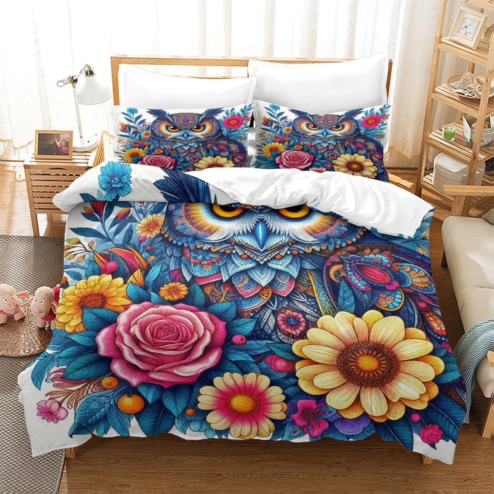 Housse de couette 3D lit super king 260x220 cm en microfibre douce anti-glissement pour ados