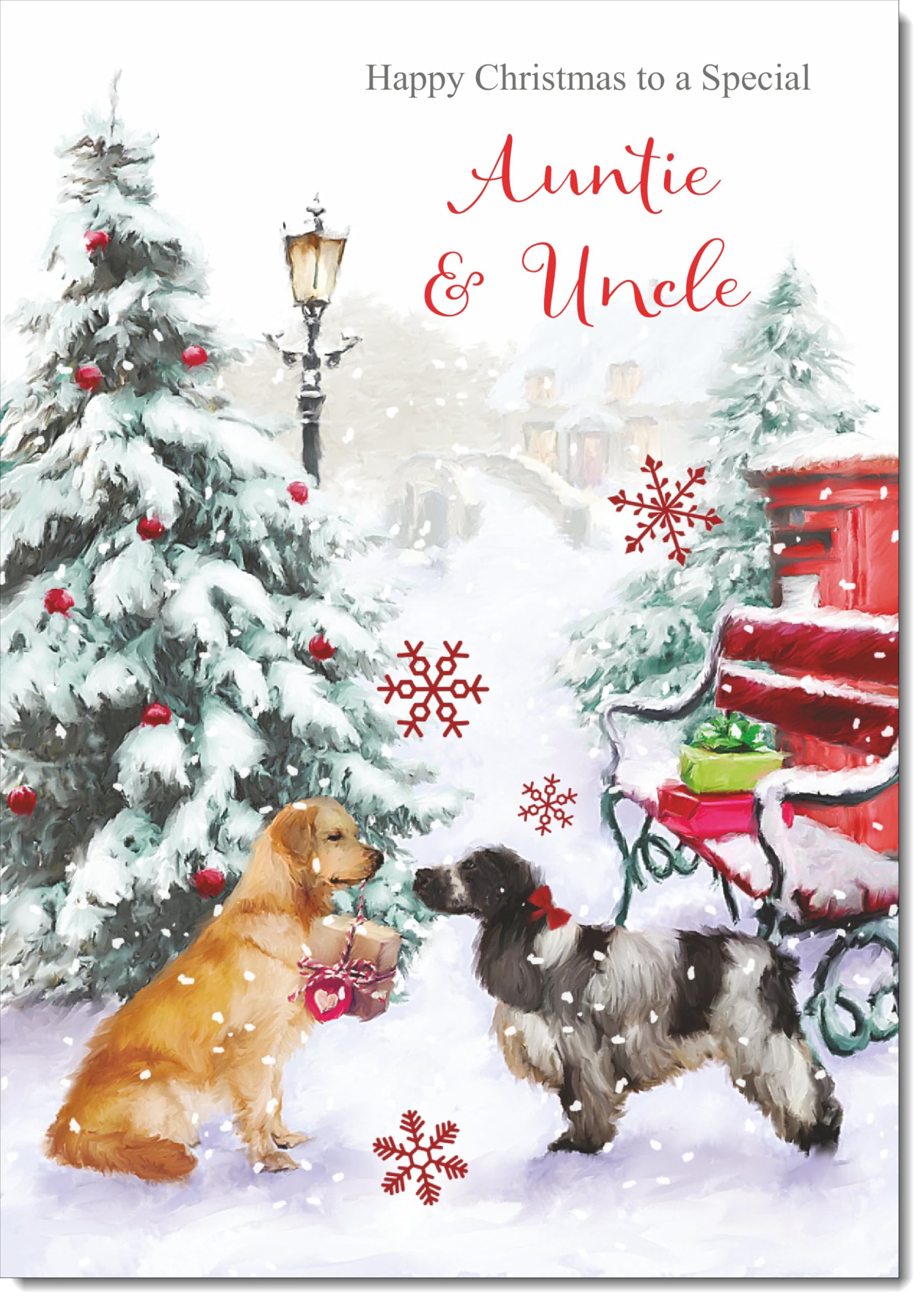 doodlecards Auntie and Uncle Christmas Card Two Dogs in Snow Large A4 Size Christmas Card for Auntie & Uncle with Plain Envelope