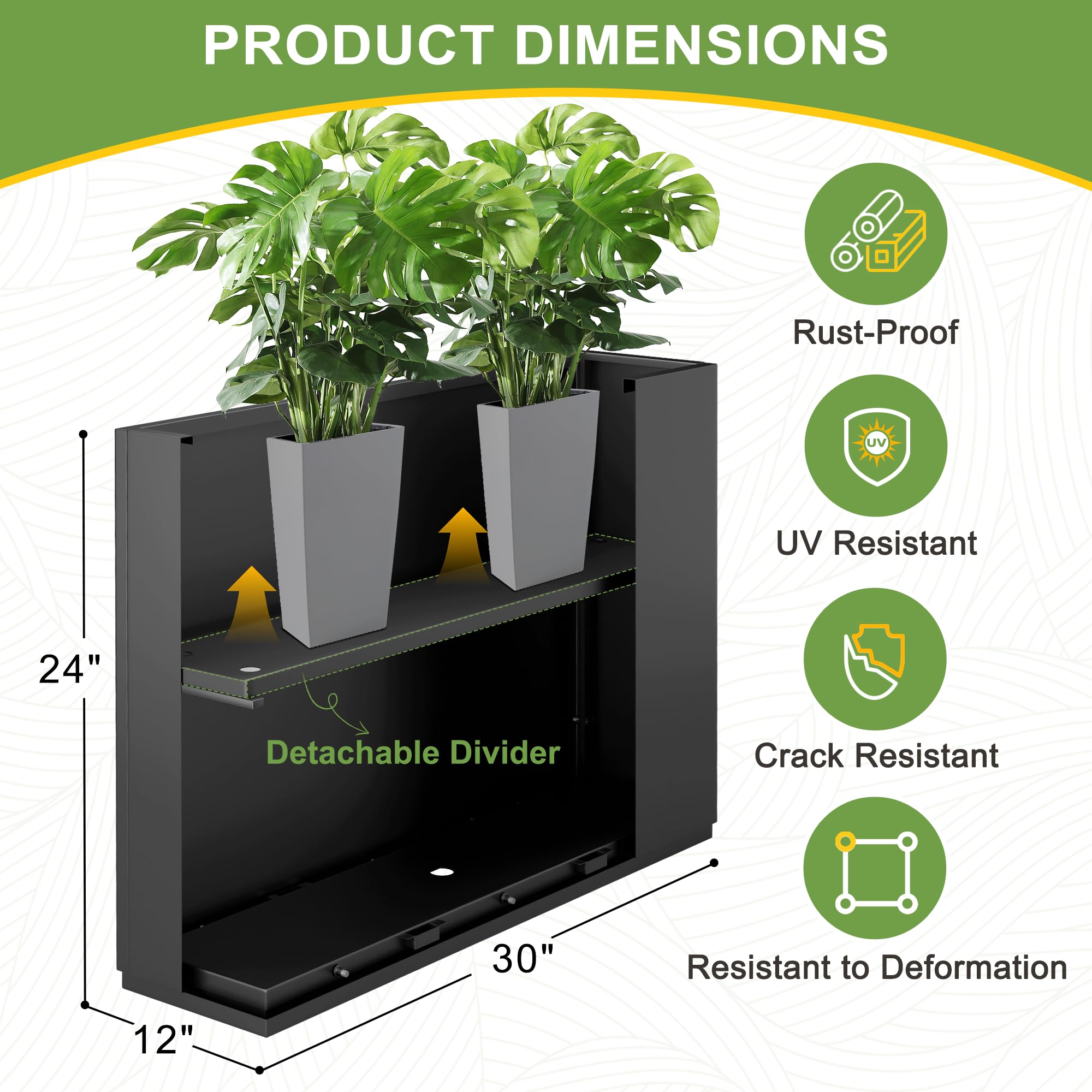 Black Planter Box EDYO LIVING Rectangle 10-in W Extra Large Black Metal ...