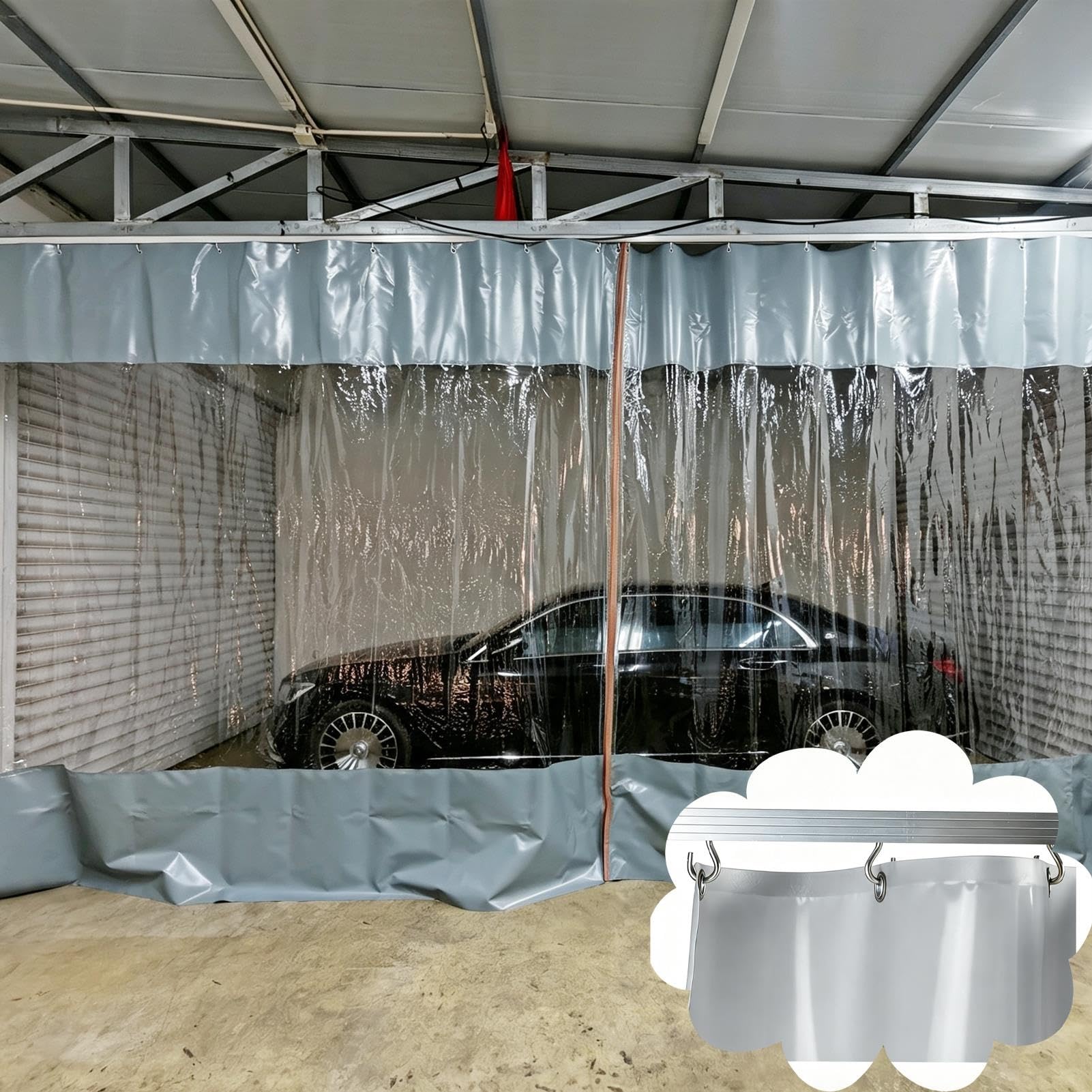Cortina Separador Cortina Divisoria Deslizante de Vinilo Gris Transparente