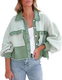EMAlusher Women's Jackets Spring Summer Long Spring Jacket Long Regular Fit Tops Loose Cosy Women's Clothing Zip/Buttons Softshell Jacket for Trekking Workout Running