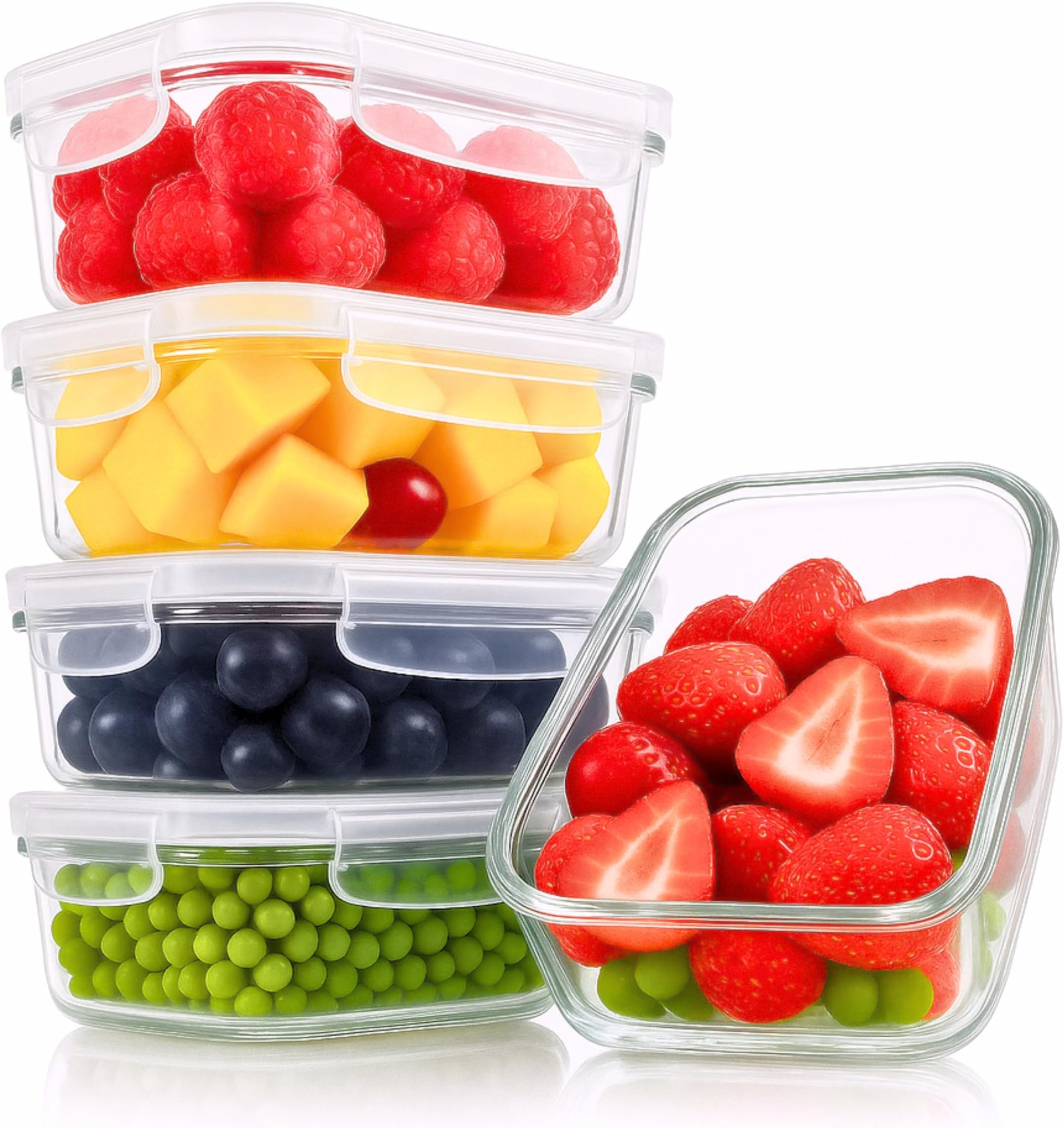 5 Pack, 1050ML| Glass Meal Prep Containers, Airtight Glass Food Storage Containers with Lids – Airtight Food Containers Kitchen Storage Containers Glass Lunch Containers