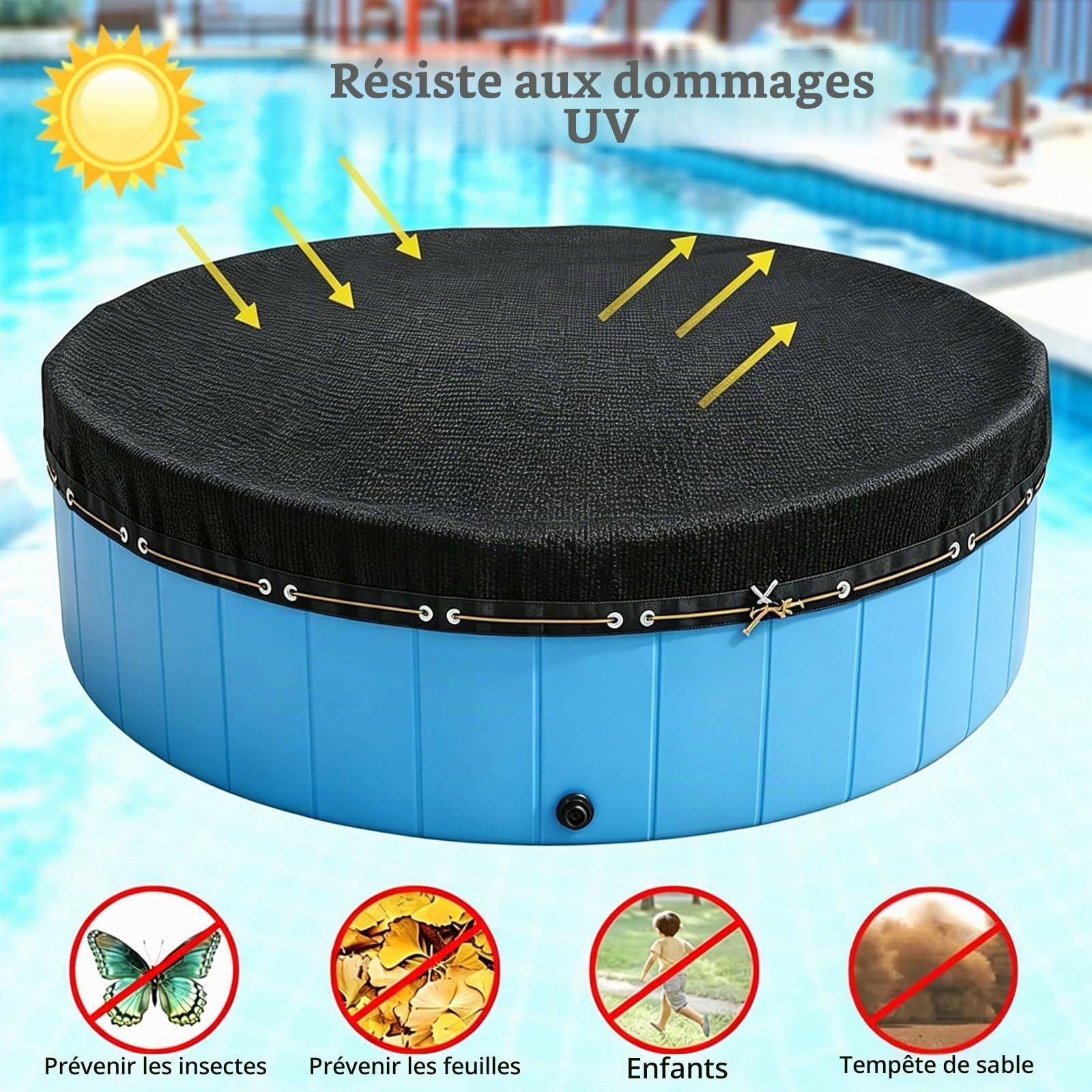 Bâche De Piscine Ronde Filet Anti-Feuilles Housse Anti-Soleil pour Piscine Hors Sol Housse De Piscine Ronde pour Chiens Et Enfants(Circle Diameter 4.5 m)