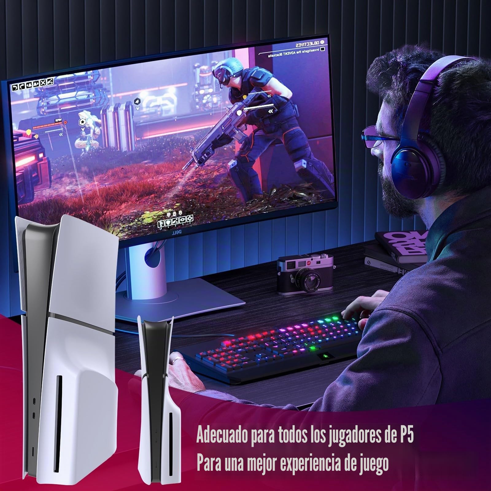 Placas de Cubierta para Consola PlayStation 5 Slim Disc Edition para PS5, Paneles de Carcasa compatibles, Placa Frontal Protectora de Repuesto (Blanco)