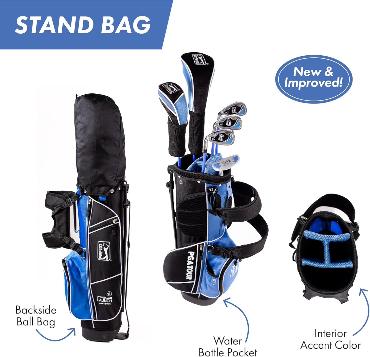 PGA Tour Youth Golf Club Set for Ages 5-15+ (3’5”-5’10”), Right and Left-Handed Kids Golf Sets – Beginner Junior Golf Clubs with Lightweight Stand Bag, Mallet Putter, Hybrid, Driver