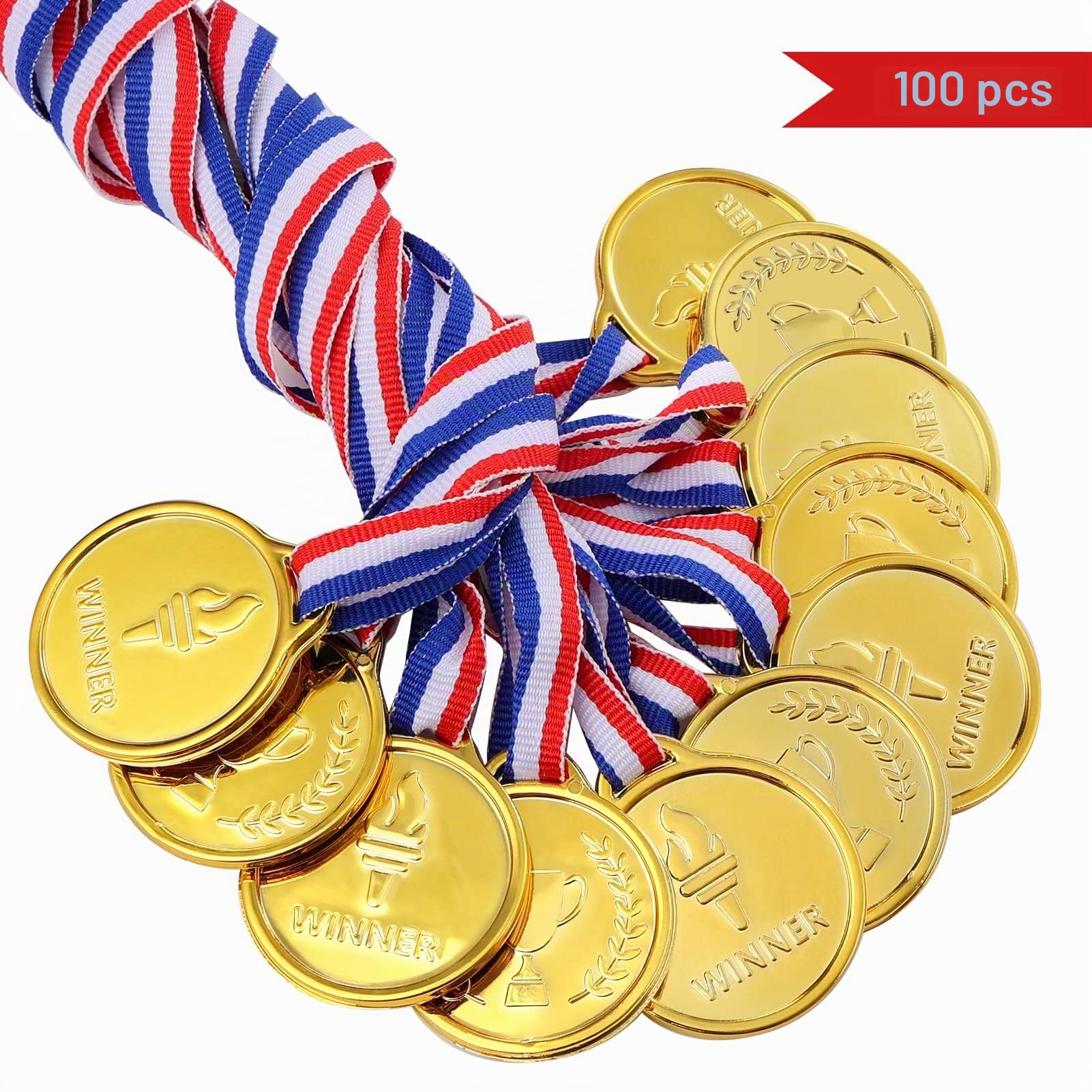 Pllieay 100 Pièces Médailles Enfants Médailles Or en Plastique pour Compétition, Thème Sport Day, Récompenses