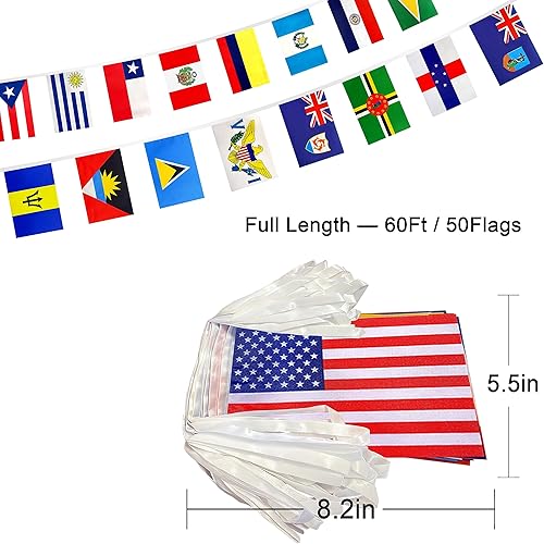 Miniatura 2 de Juego de banderines de 50 países de América Central del Norte Sur, Mini bandera latinoamericana del Caribe latino, decoración de clase escolar, 60