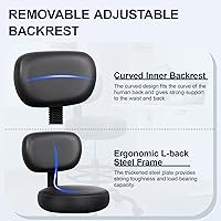 Vista 6 de Silla de dibujo con respaldo, taburete ajustable con ruedas, taburete giratorio de piel sintética para oficina, spa, estudio, mostrador de Negro