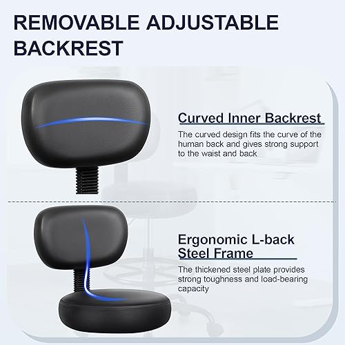 Miniatura 6 de Silla de dibujo con respaldo, taburete ajustable con ruedas, taburete giratorio de piel sintética para oficina, spa, estudio, mostrador de