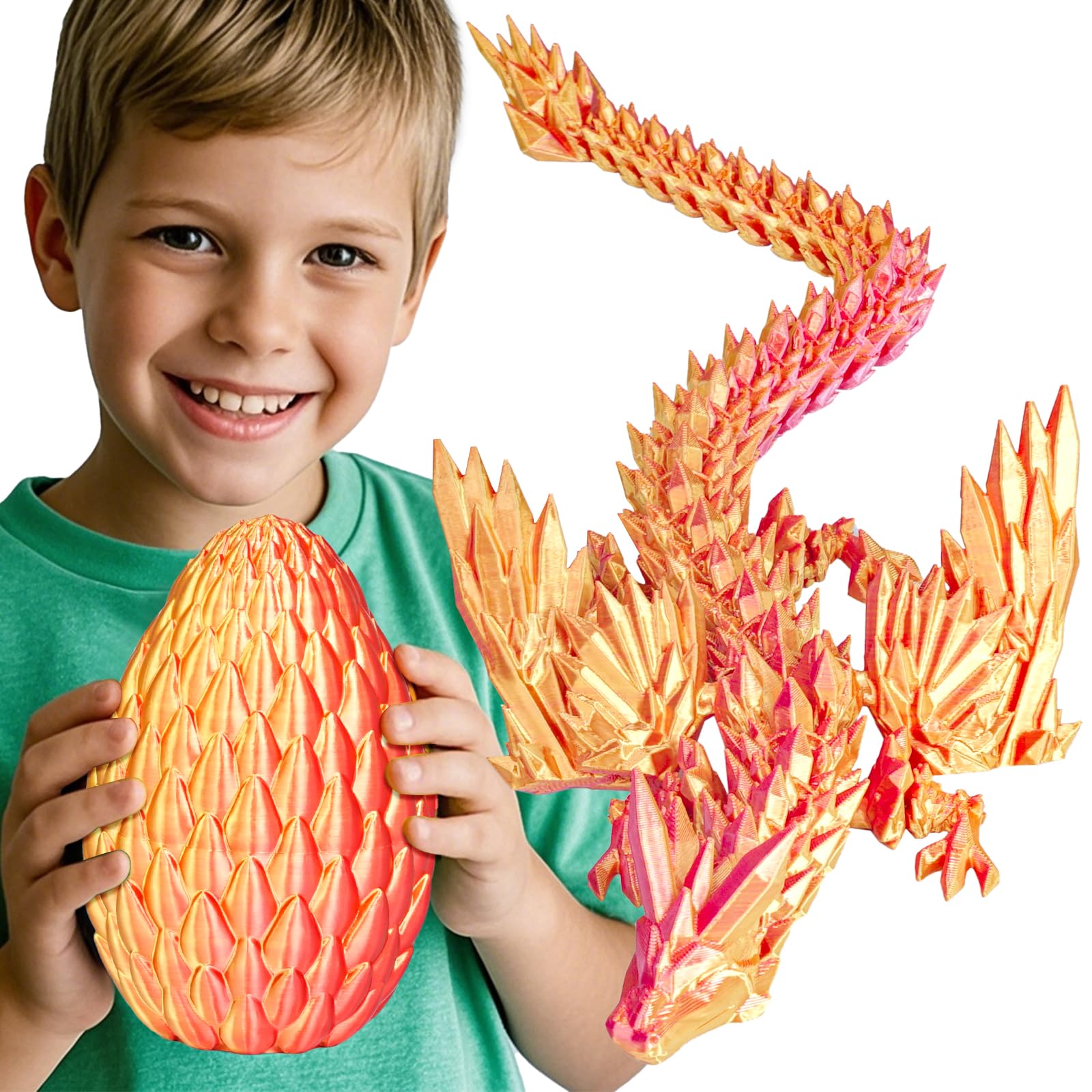 Large 3D Printed Dragon Egg with Articulated Winged Dragon Inside, Collectible Figurine Fidget Toy for Adults Kids, Birthday Easter Stocking Fillers for Friends Colleagues,Red