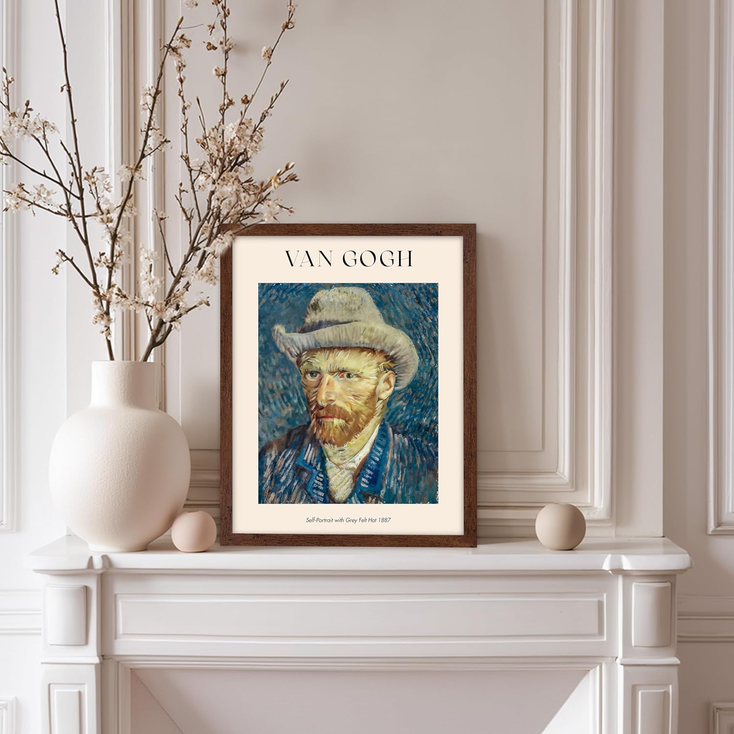 Poster Master Van Gogh Poster - Three Sunflowers in a Vase Print - Masterpiece Art - Flower & Floral Design - Impressionism Print - Aesthetic Living Space or Flower Shop Decor - 11x14 Brown Framed