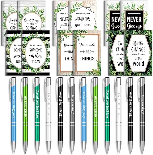 Miniatura 46 de Geyee 24 mini bolígrafos motivacionales, blocs de notas inspiradores, regalos de agradecimiento a granel, diarios pequeños, juego de bolígrafos