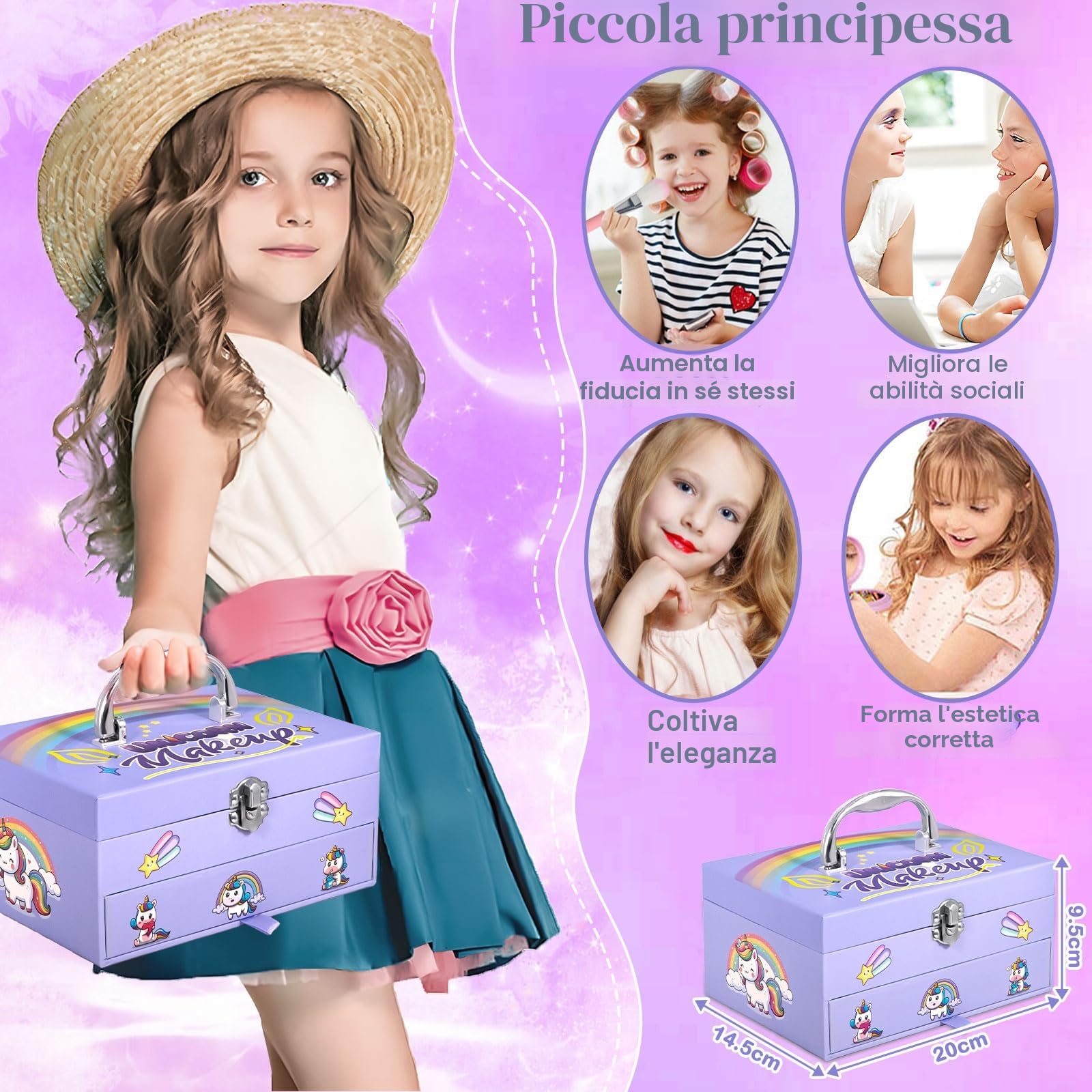 Trucchi Bambina Set, Sicuro e Atossico e Lavabile Valigetta Trucchi Bambina Anallergici, Trousse Trucchi Bambina Natale Compleanno Regalo 4 5 6 7 8 9 10 Anni