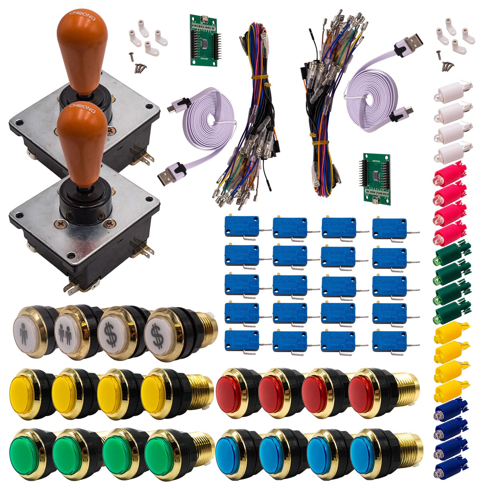 Kit Joystick e Pulsanti Arcade 2 x 1 Giocatore Luminoso Pulsanti Dorati Joystick Coreani Carta XinMoTek Videogiochi Retro Gaming