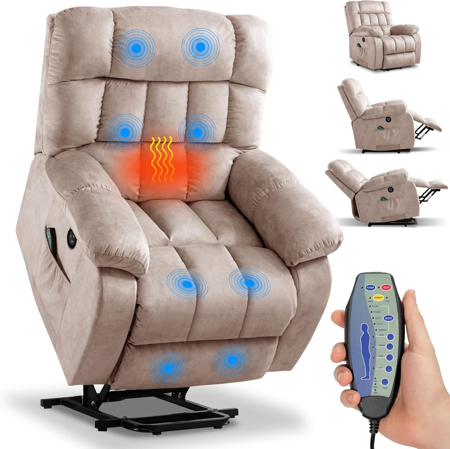 Blisswood Heated Recliner Armchair With USB Port, 8 Point Massage Sofa
