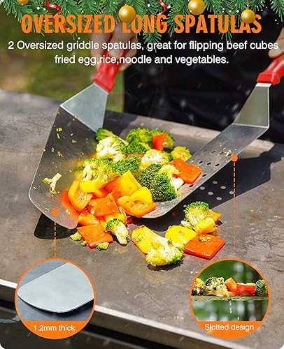 Miniatura 2 de homenote Kit de accesorios para plancha (Burlywood + rojo), exclusivo juego de espátulas de herramientas de plancha para Blackstone  8 piezas de