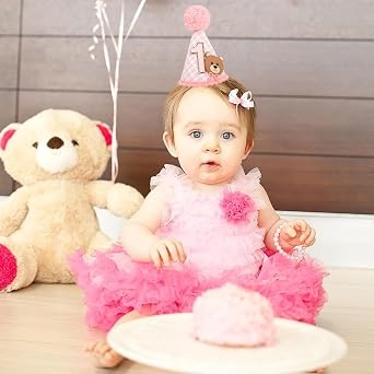 Bear 1st Birthday Hat - First Party Hat, Cute Twin Bear Theme for Baby Showers & Birthday Decorations