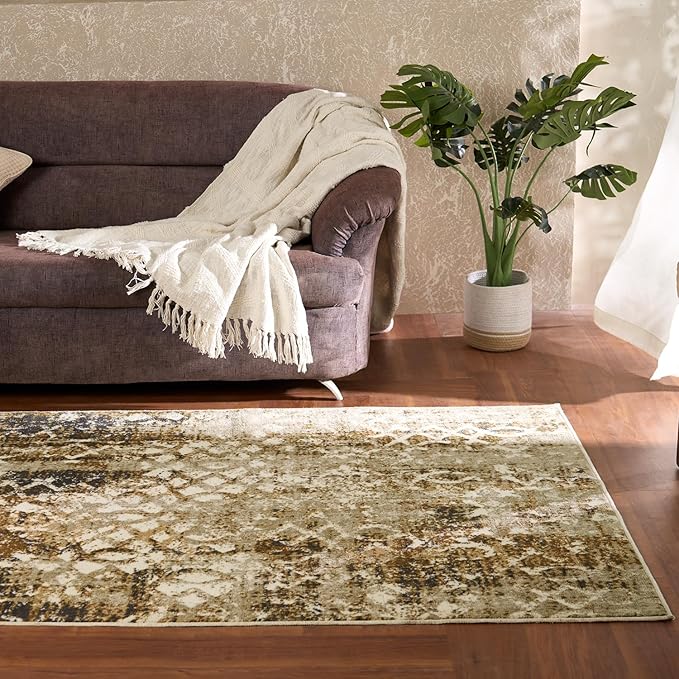 Welspun Wonder-Full Polyster Carpet, Machine Washable Rug Indoor Floor Rug Carpet for Bedroom Under Dining Table Home Office House Decor - Anti Skid Carpet (Rust - ?4 X 6 Feet)