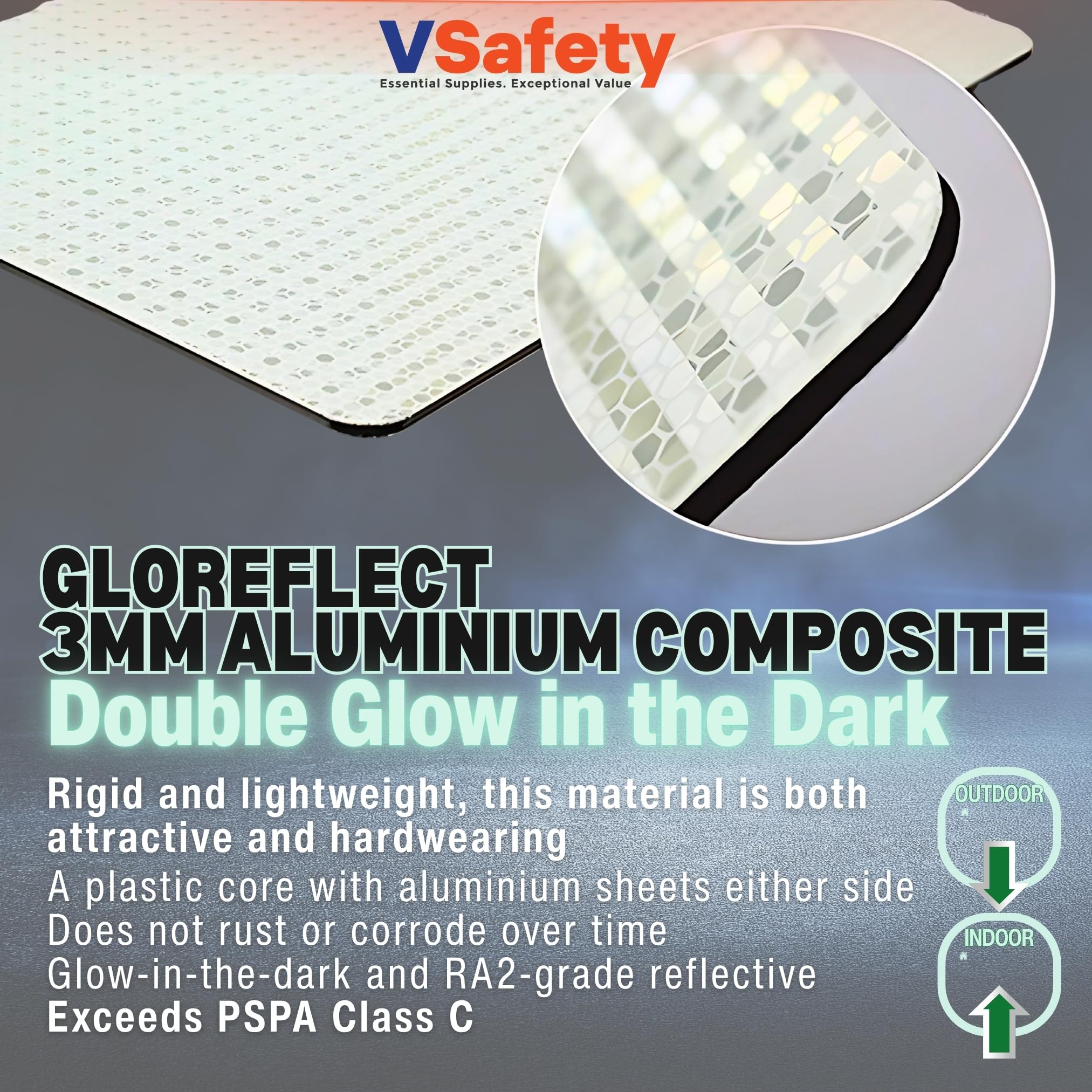 V Safety GloReflect - Señal de seguridad para vehículos eléctricos (600 x 450 mm, compuesto de aluminio de 3 mm), GloReflect
