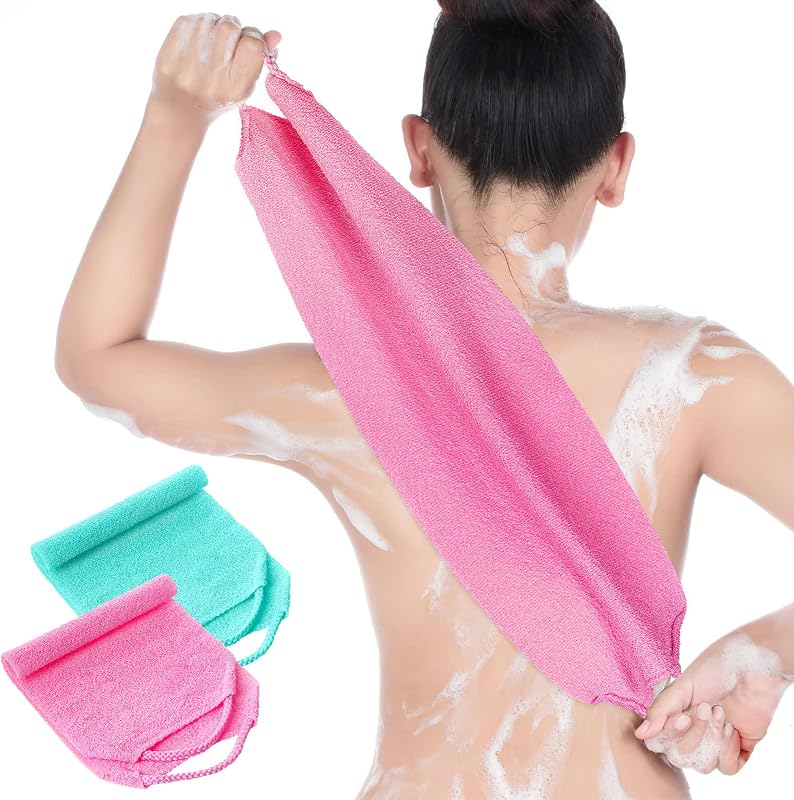 Tatuo Buchas Esfoliantes para Banho com Alças Rosa e Verde-menta, Pacote com 2