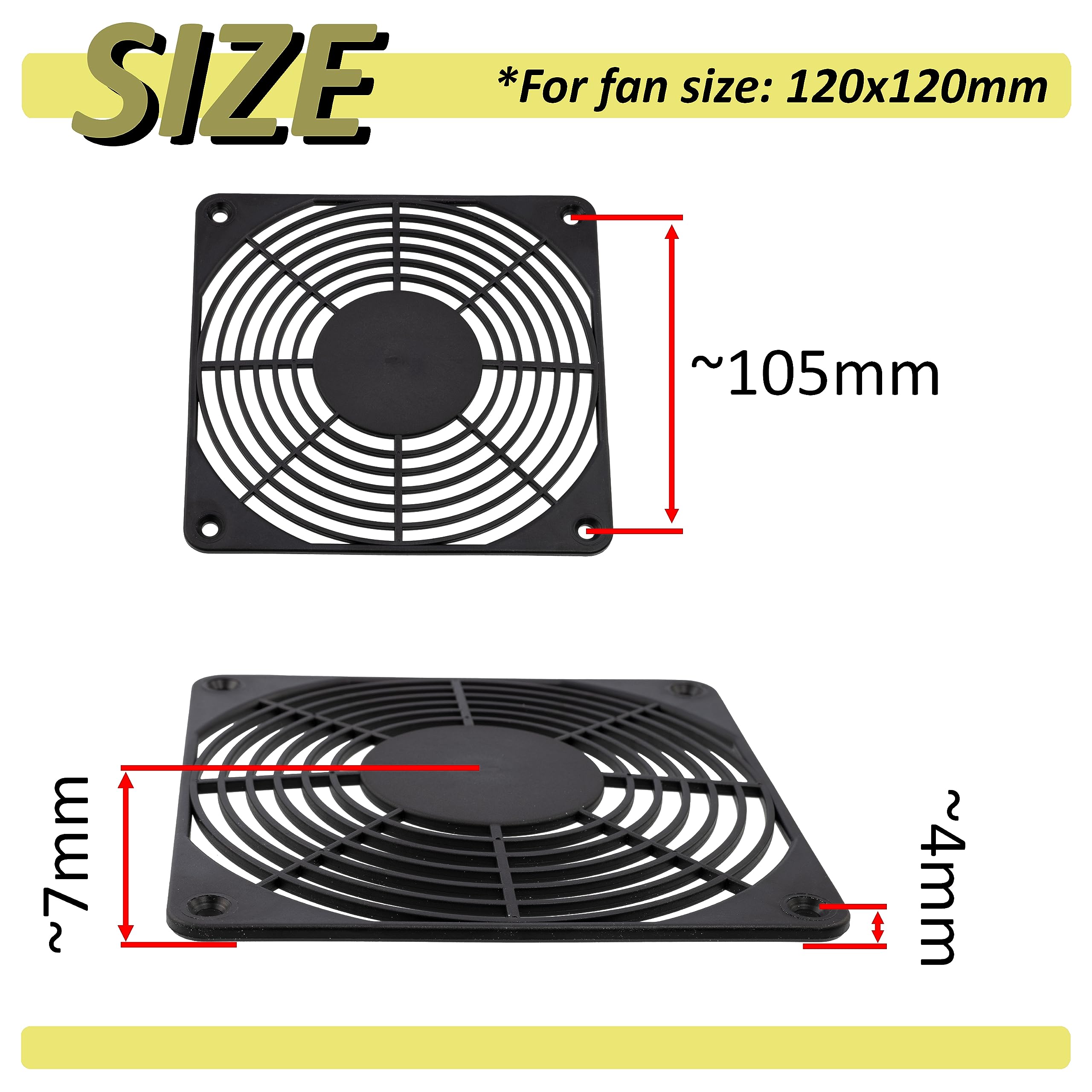 Aerzetix - C15129 - Griglia di Protezione 120x120mm per Ventola di Computer PC - Fissaggio a Vite - in plastica - Colore Nero