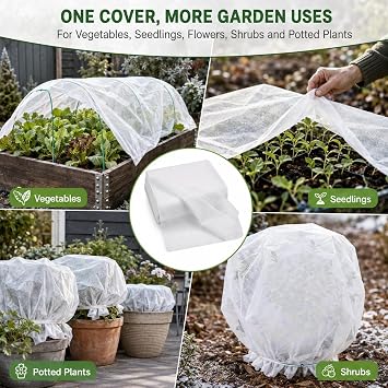 MAQIHAN Plant Covers Freeze Protection - 4.9ft x 16ft Frost Cloth for Plant | Non-Woven Winter Freeze Protection, Reusable Floating Frost Blankets for Outdoor Plants, Row Cover for Cold Weather Snow