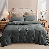Vista 6 de Pure Era - Juego de funda de edredón de punto de jersey 100% algodón, supersuave, cómodo, juego de ropa de cama de 3 piezas con cierre de cremallera