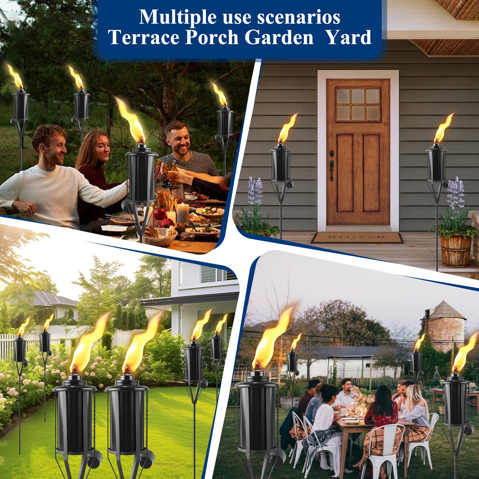 ZSPENG Gartenfackel für Zuhause, Garten, große Kapazität, 473 ml, Outdoor-Metallfackel, Gartendekoration, 150 cm, verbesserte Citronella-Fackeln mit 3 Zinken, Erdspieß, Tischfackeln für Party