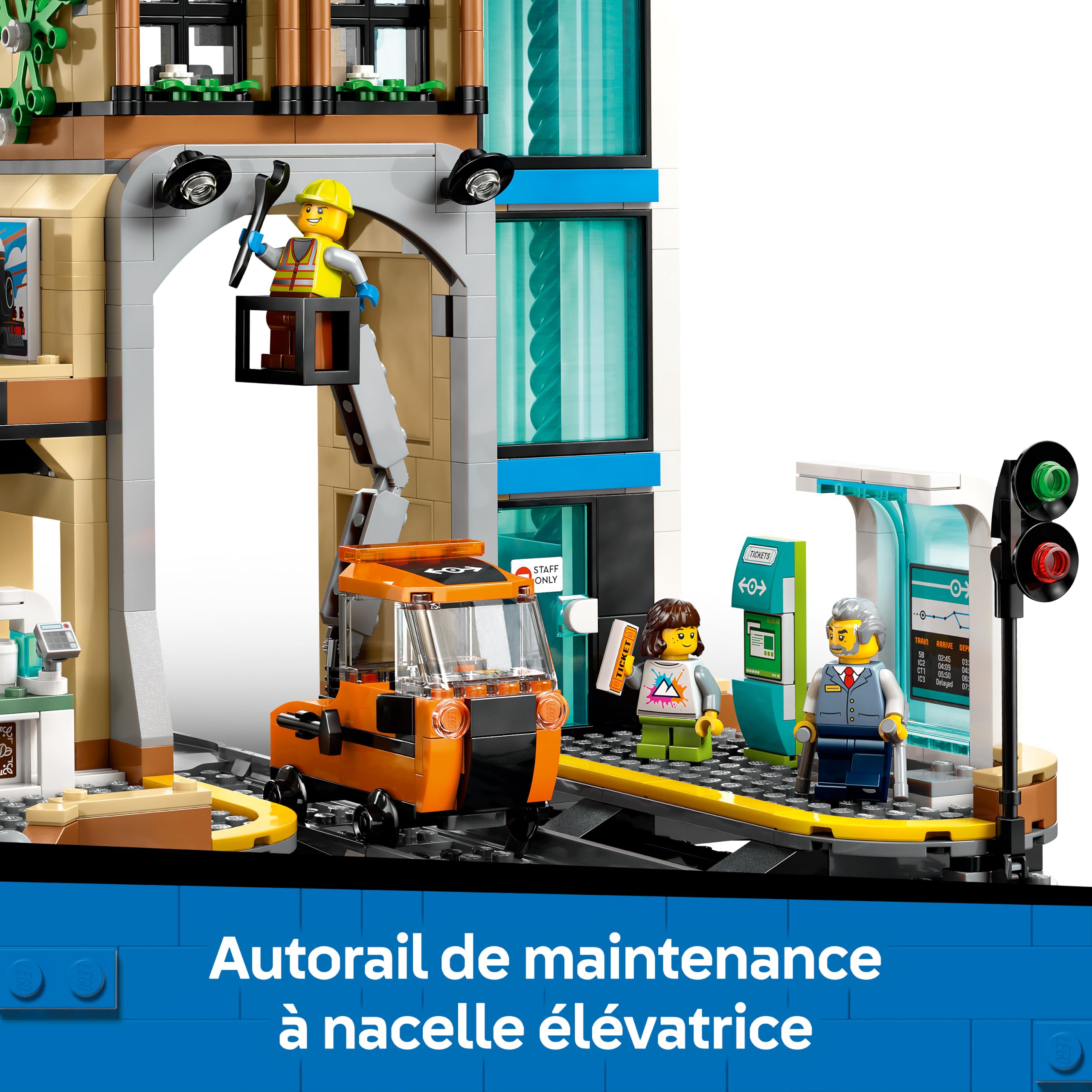 LEGO City La Gare Centrale - Jeu de Construction avec Autorail de Maintenance, Ascenseur Fonctionnel, 2 Quais & 1 Rail - 6 Minifigurines - Cadeau Original pour Garçon ou Fille dès 7 Ans 60469
