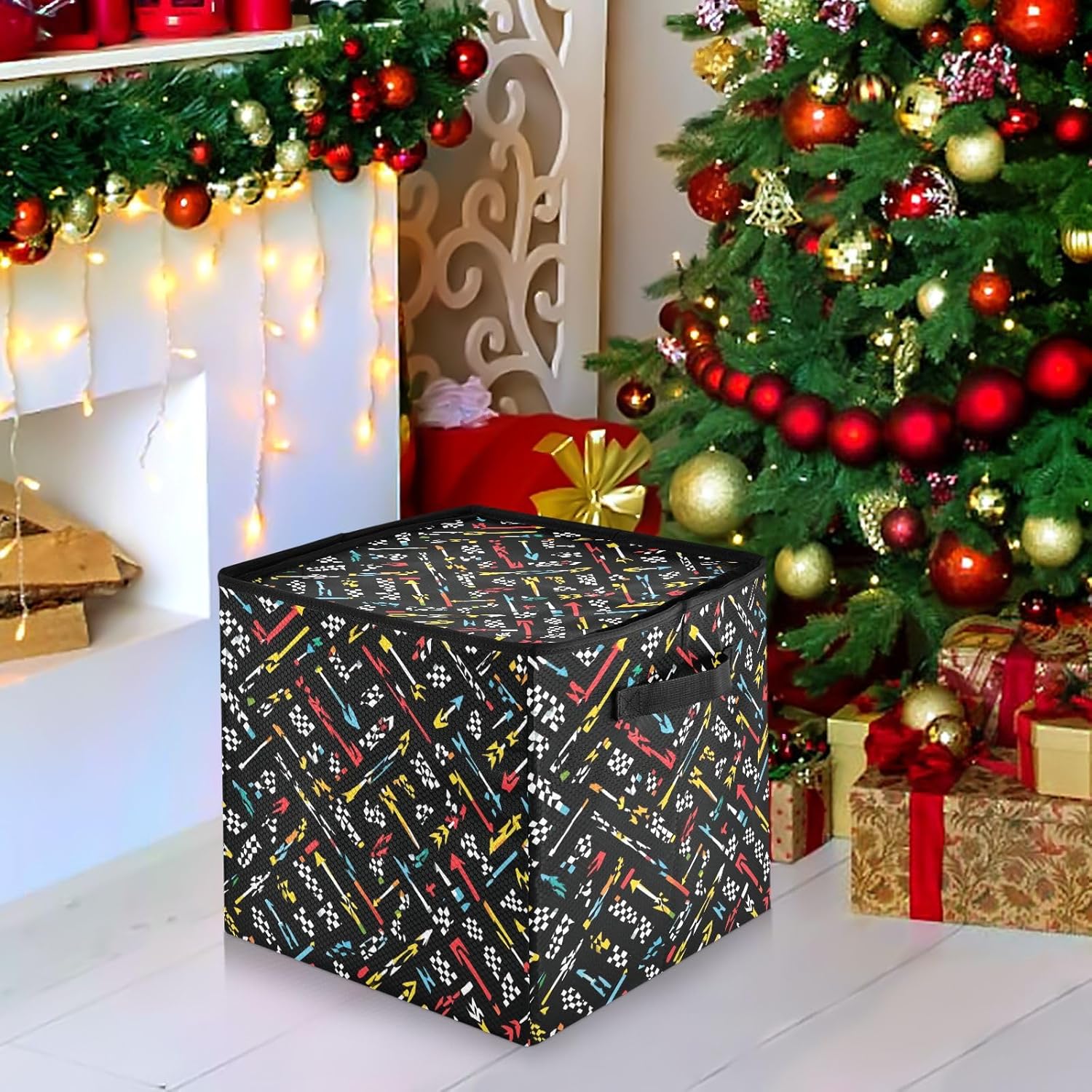 Vibrant Arrow Decor Black Christmas Ornament Storage,Stores up to 64 Holiday Ornament,Adjustable Dividers,Zippered Top,Two Handles Attractive Storage Box Keeps Decorations Clean