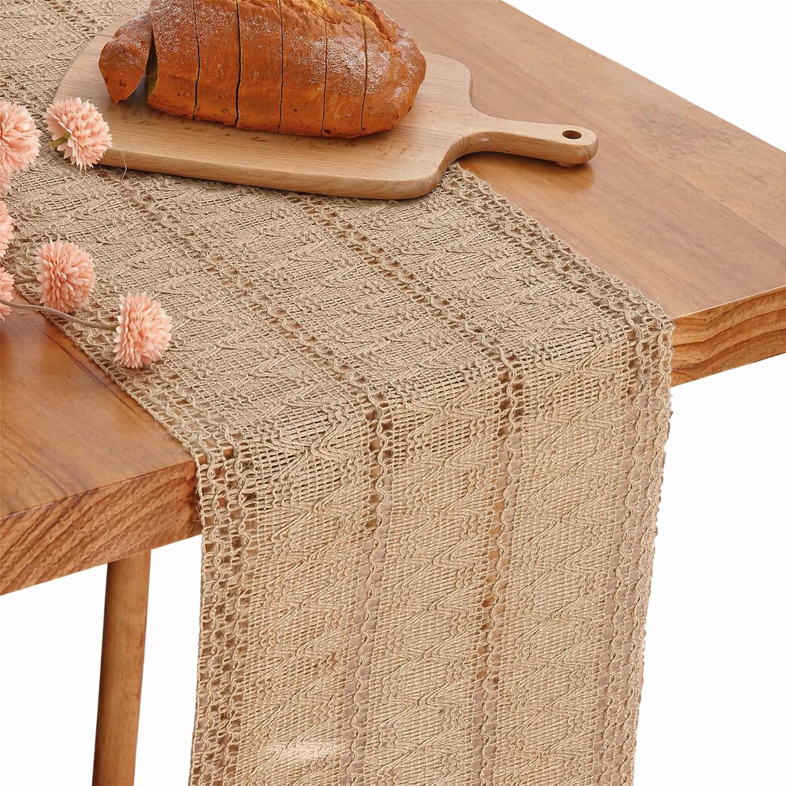 Merzio Boho Table Runner Macrame Cream Beige Woven Cotton, Linen Rustic Farmhouse Table Runners for Table Centerpiece Dining Table Kitchen Coffee Table and Decor, 30 x 183 cm