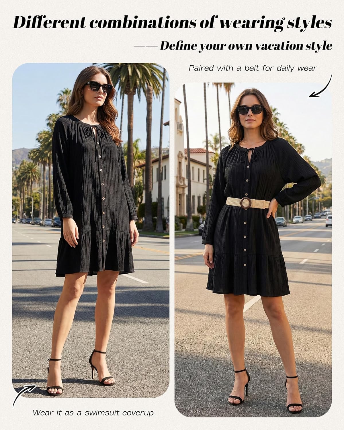 Bsubseach Women Swimsuit Coverup Ruffle Beach Bathing Suit Cover Up Boho Textured Flowy Button Down Dresses with Pockets - Image 4