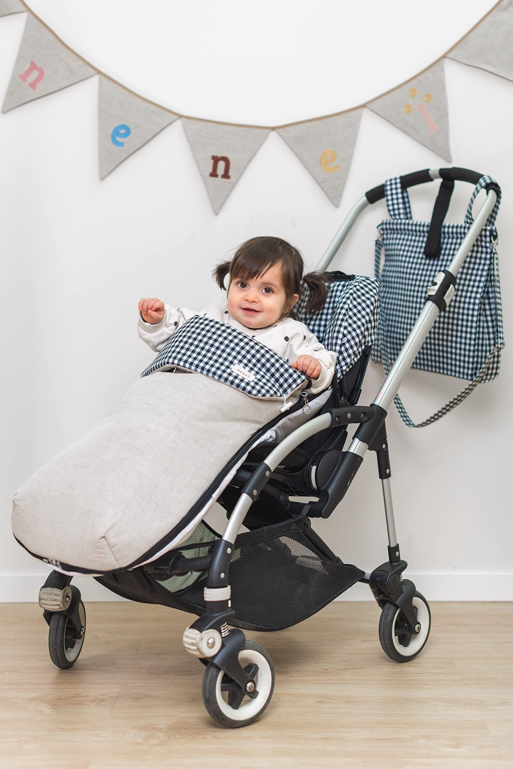 Saco silla paseo universal sacos carrito (Lino&Vichy negro)
